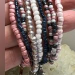 Beaded stretchy charm bracelets travel vacation themed pink blue white floral Photo 3