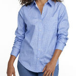 LL Bean Blue Floral Wrinkle Free Pinpoint Oxford Long Sleeve Button Shirt SMALL Photo 0