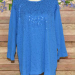 Quacker Factory  Womens Light Blue Sequin Tunic Thin Knit Shirt Top Plus Size 3X Photo 0