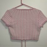 LA Hearts L.A. Hearts Pink/White Crop Crochet Lace-Up Cardigan Photo 5