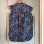 Vintage S USA Made Blue Purple Flowers Pearl Snap Button Sleeveless House Coat Photo 3