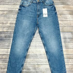 ZARA Medium Wash High Rise Ankle Length Slim Leg Mom Jeans Minor Fraying NWT 10 Photo 0