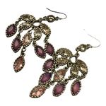 Tiered Purple Stone Dangle Drop Earrings Silver Hook Style Back Formal Boho Photo 1