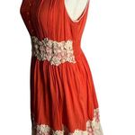 Vasna Fit N Flare Cotton Lace Dress L Coral Orange V Neck Lined Boho Knee Length Size L Photo 3