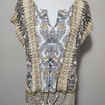 Lucky Brand Lucky Bran Blue & Yellow Ornate Floral Tie Waist Knit Top Size Large Photo 1