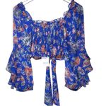MISA Los Angeles NWT Ancora Floral Tie Crop Top in Blue Photo 7