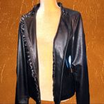 Emporio & co black leather feminine ruffled design zip up jacket! Size L Photo 7