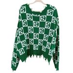 Women's Just Polly Green/White Checkerboard Sweater Size 3X Green Photo 2