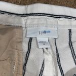 J. Jill Wide Leg Trouser Pants Linen Blend Navy Cream Stripe 10 Blue Photo 7