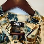 DKNY  Sleeveless Pleated Floral Watercolor Blouse - Cream and Teal Photo 2
