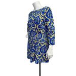 J. McLaughlin  Women's Large Blue Gold Tunic Dress Floral Boat Neck Stretch Boho Photo 3