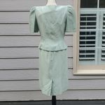 Vintage Joan Leslie Short Puff Sleeve Skirt Suit Set Green Size 8 Photo 2