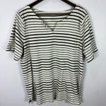 Talbots Tee 2X Green White Stripe 100% Cotton Split Neck Preppy Quiet Luxury Photo 0