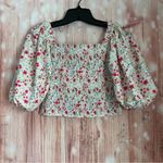 Sokie Collective White Puff Sleeve Ditsy Floral Smocked Top Size M Photo 1