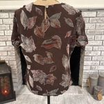 Vintage Collezioni Italy Velvet Burnout Semi Sheer Silk Top Medium Leaves Brown‎ Brown Photo 10