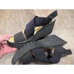 Fly London  Women's Platform Wedge Sandal Black Heels Elastic Straps Euro 39 - 8 Photo 2