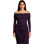 EXPRESS NWT  Ruched Off the Shoulder Midi Dress Jewel‎ Tone Abstract Print Large Photo 1