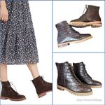 Madewell Size 6 The Clair Lace-Up Boot in Croc Embossed Leather Combat Boot Photo 1