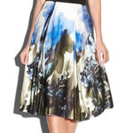 Milly  Painted Floral Katie 3/4 Skirt Sky Color Sz 2 Made In USA Preppy Corporate Photo 0