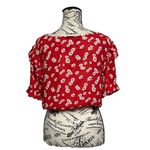 American Eagle Red Daisy Crop Top Boho Beach Peasent Y2k Retro Preppy Casual M Photo 4