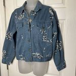 vintage festival feminine Denim Jean Jacket Button Font Floral Small country Blue Photo 1