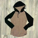 Free Planet  Beige Black Pullover Lightweight Hoodie Long Sleeve Henley Size S Photo 0