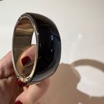 Chunky Black Bangle Bracelet Gold Tone Hinged Statement Cuff Photo 4
