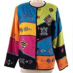 Julia Ku Colorful Blazer Jacket Vibrant Applique Quilted Embroidered size M Photo 0