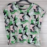 Open Edit NWT Camo Crop Top Muscle LARGE  Green Pink Strong Shoulder Abstract Photo 1