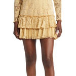 Saylor Adria Minidress Women's Large Gold Lace Long Sleeve High Neck Tiered NWT Photo 0