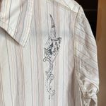 Sundance  White Striped Shirt with Gray Floral Accents 100% Cotton Size Large Photo 2