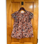 Love The Label Boho Floral Block Print Cotton Top XS Rust Blue India Peasant Blo Orange Photo 5
