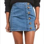 Free People Little Daisies Button Front Jean Mini Skirt Medium Blue Womens US 8 Photo 2