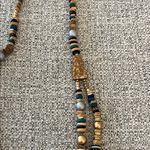 Casual Corner Gold and Blues Wooden Beaded Double Strand Necklace Photo 5