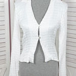 ZARA Textured Scrunch Satin Split Bottom Button Up Shirt White Medium Crop Open Photo 0