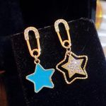 Crystal Stars Safety Pin Stud Drop Dangle Earring Gold Photo 1