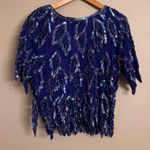 VINTAGE 70s Sequin Embellished Top Blue Size M Photo 0