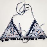 Tularosa Nina Bikini Top Blue Pom Pom Size Small NWT Triangle Photo 1