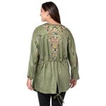 Jessica Simpson Finn Embroidered Draped Trench Jacket in Olive Green Size 1X Photo 1