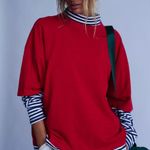 Free People FP Movement 100% Cotton Red Oversized Tackle Tee Shirt Size Small Photo 0