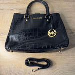 Michael Kors  Dillion Tote Black Croc Embossed Satchel Gold Hardware Structured Photo 0