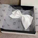 Wedding French Netting Birdcage Headband with Bowknot White Photo 2