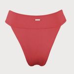 Berlook Red Ribbed High Cut Wide Waistband Bikin Bottom ONLY 70 Size L Photo 6
