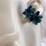 Vintage Blue Two Tone Stamped Hong Kong Beaded Cluster Clip On Earrings 1" Photo 10