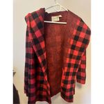 Anthropologie SMALL Field Flower Buffalo Plaid Cardigan Sweater Coat Jacket Red Photo 1