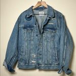 Old Navy Distressed Non-Stretch Jean Jacket Featuring Smiley Face Size Large Photo 0