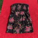 Free People  Poison Apple Black Floral Mini Dress Strapless Shirred Pleated 6‎ Photo 4