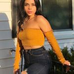 Forever 21 Rust Burnt Orange Off Shoulder Lettuce Hem Long Sleeve Crop Top Photo 0