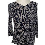 Vince Camuto Leopard Animal Print Ruched Faux Wrap V-Neck 3/4 Sleeve Top Size M Photo 4