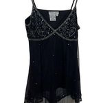 Adrianna Papell  Asymmetrical Black Silver Beaded VNeck Tank Top Vintage Y2K Photo 0